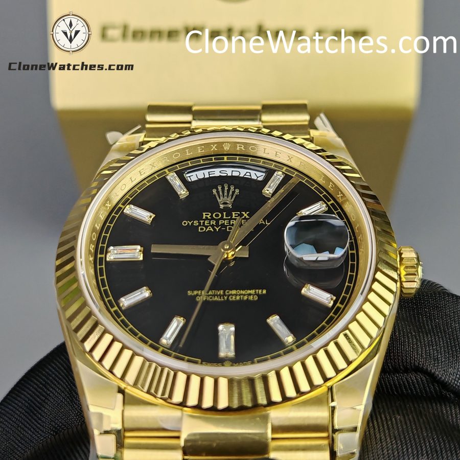 Rolex Super Clone Watches 1:1 Day Date 18K Gold Black Diamond Dial 40mm m228238-0004 3255 Movement - Image 13