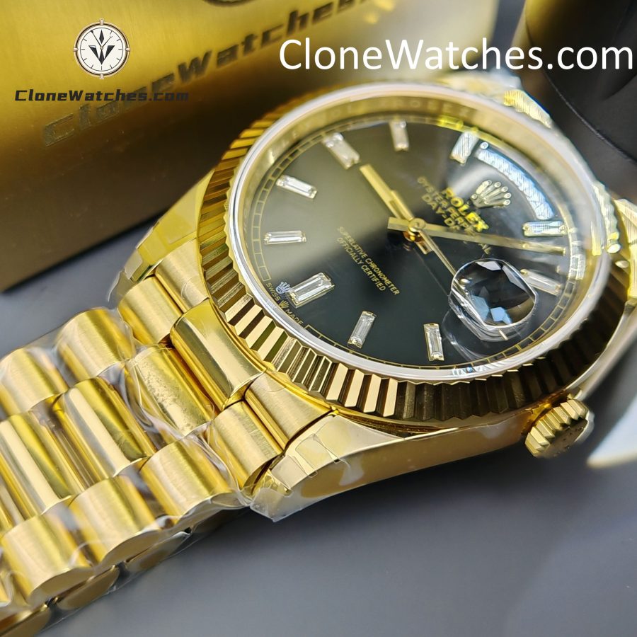 Rolex Super Clone Watches 1:1 Day Date 18K Gold Black Diamond Dial 40mm m228238-0004 3255 Movement - Image 14