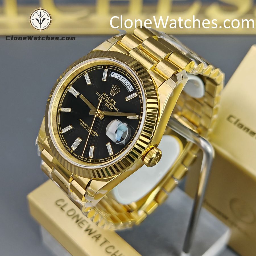 Rolex Super Clone Watches 1:1 Day Date 18K Gold Black Diamond Dial 40mm m228238-0004 3255 Movement - Image 2