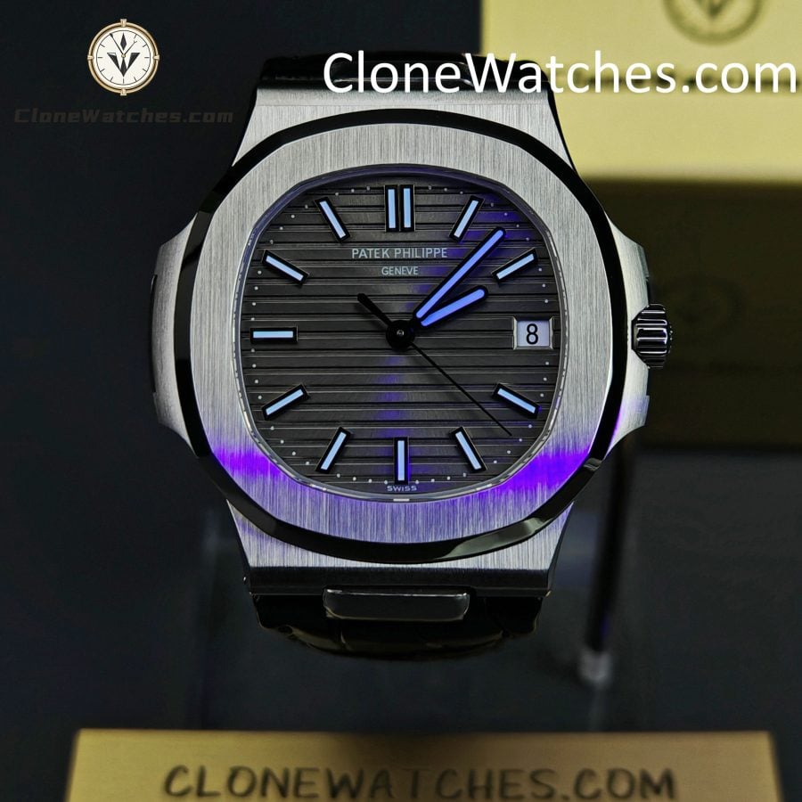 Patek Philippe Super Clone Watches 1:1 Nautilus 5711 Grey Dial Black Leather Strap - Image 2