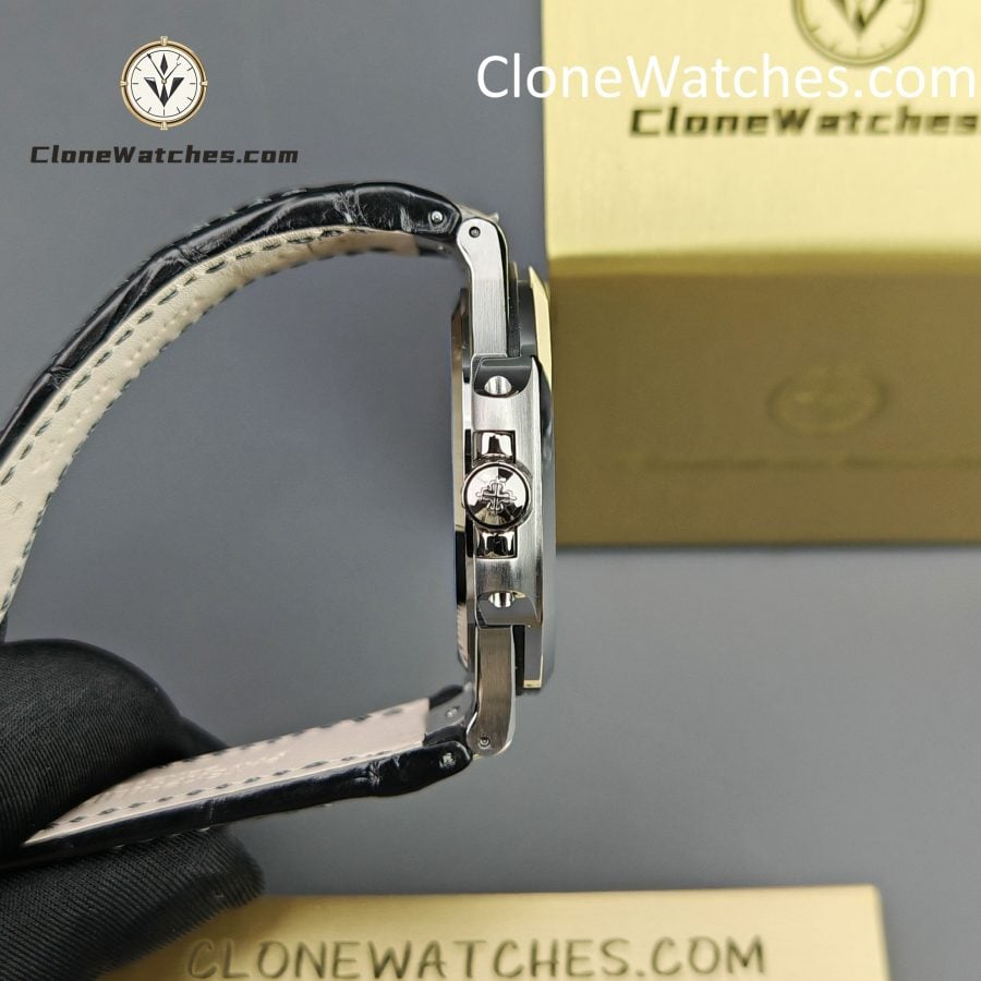 Patek Philippe Super Clone Watches 1:1 Nautilus 5711 Grey Dial Black Leather Strap - Image 7