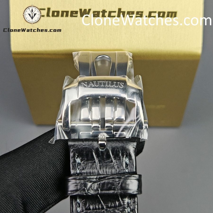 Patek Philippe Super Clone Watches 1:1 Nautilus 5711 Grey Dial Black Leather Strap - Image 9