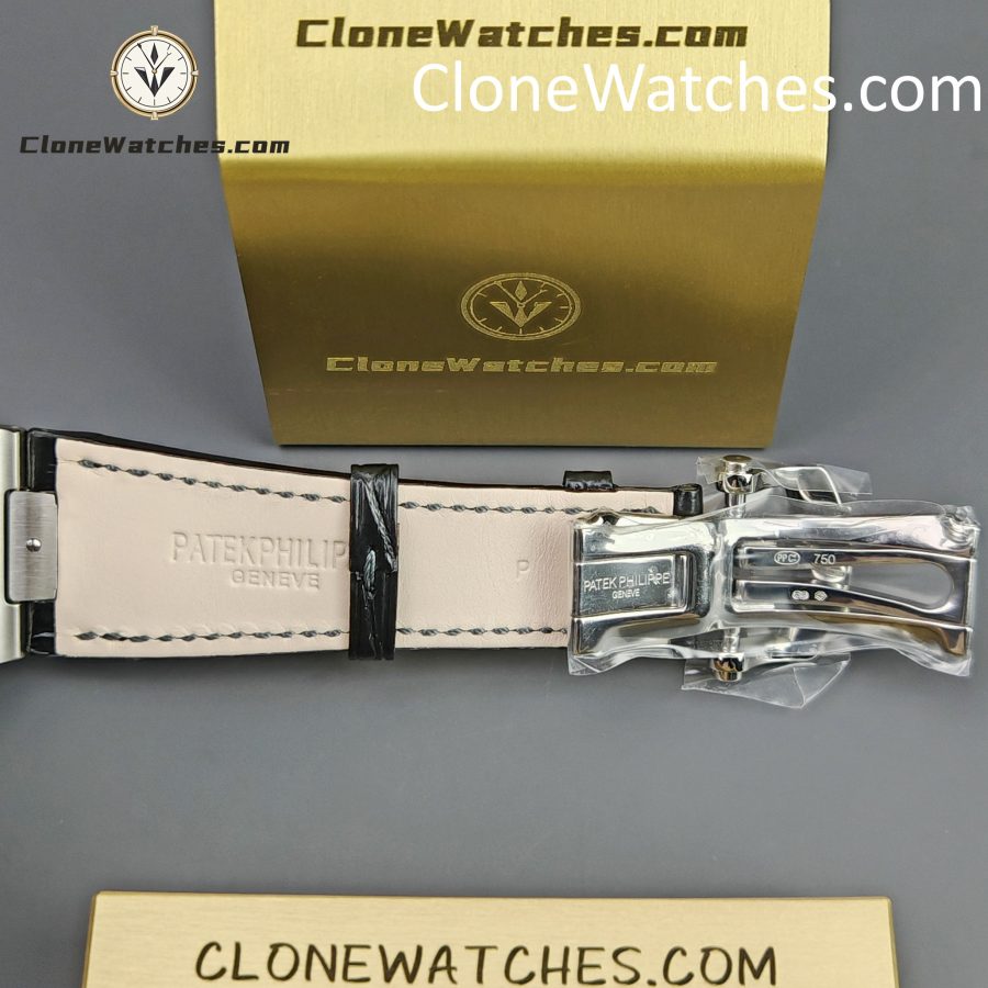 Patek Philippe Super Clone Watches 1:1 Nautilus 5711 Grey Dial Black Leather Strap - Image 10