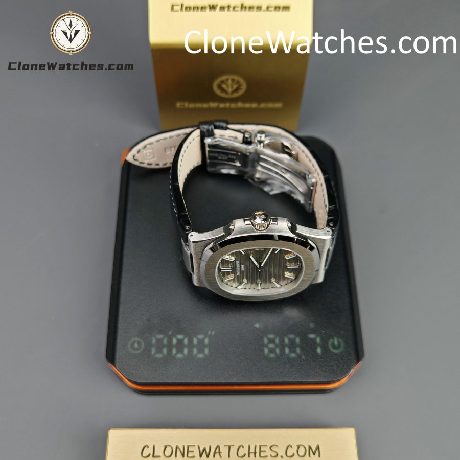 Patek Philippe Super Clone Watches 1:1 Nautilus 5711 Grey Dial Black Leather Strap - Image 15