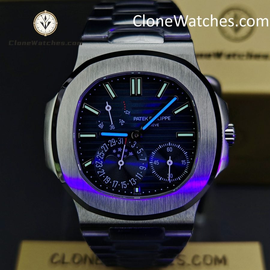 Patek Philippe Super Clone Watches 1:1 Nautilus Moon Phase 5712 Blue Dial New Clasp - Image 2