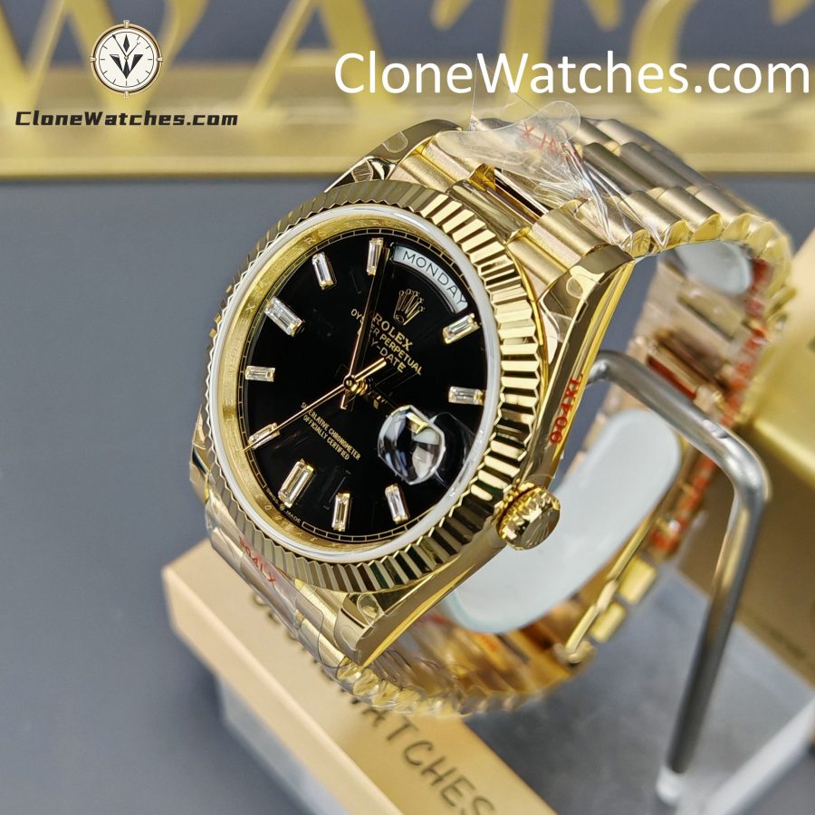 Rolex Super Clone Watches 1:1 Day Date 18K Gold Black Diamond Dial 40mm m228238-0059 3255 Movement - Image 2