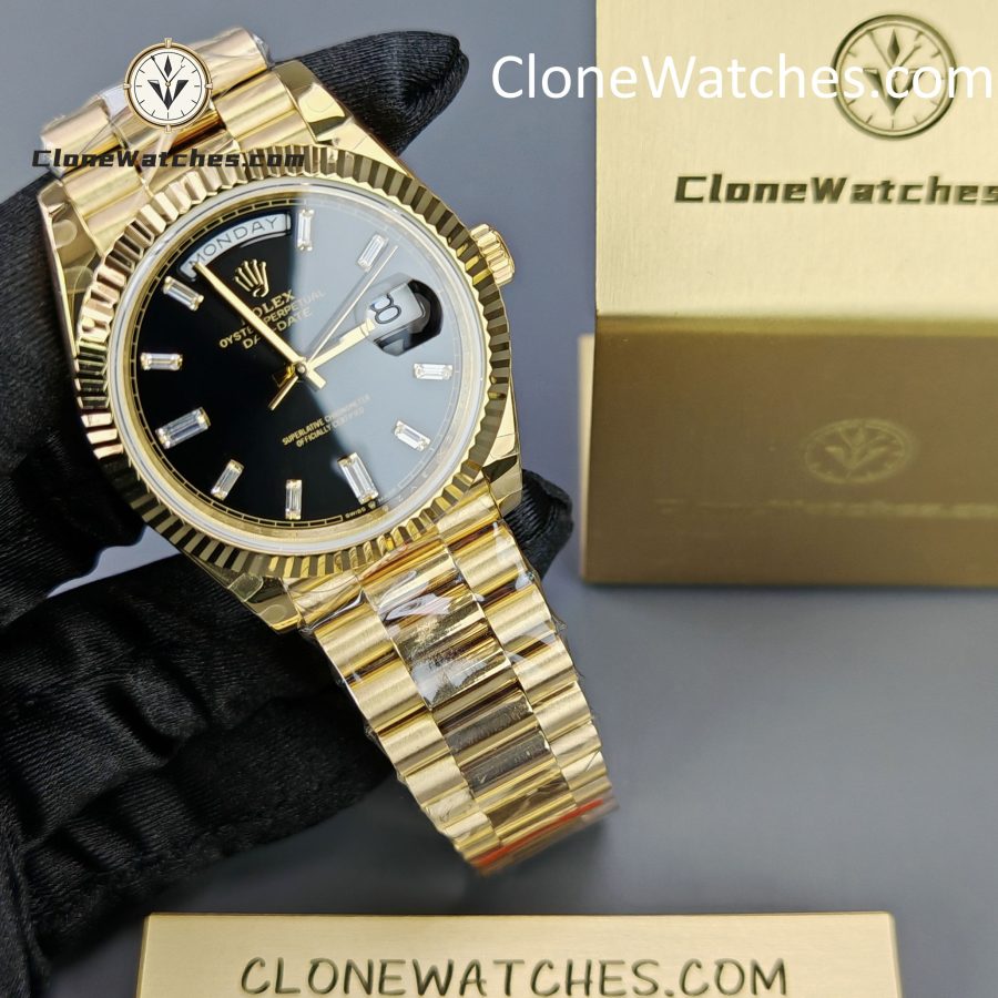 Rolex Super Clone Watches 1:1 Day Date 18K Gold Black Diamond Dial 40mm m228238-0059 3255 Movement - Image 3