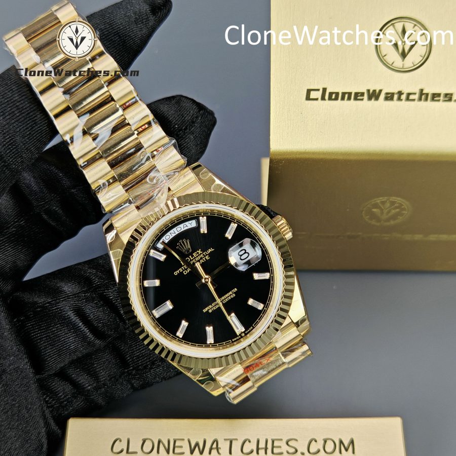 Rolex Super Clone Watches 1:1 Day Date 18K Gold Black Diamond Dial 40mm m228238-0059 3255 Movement - Image 4