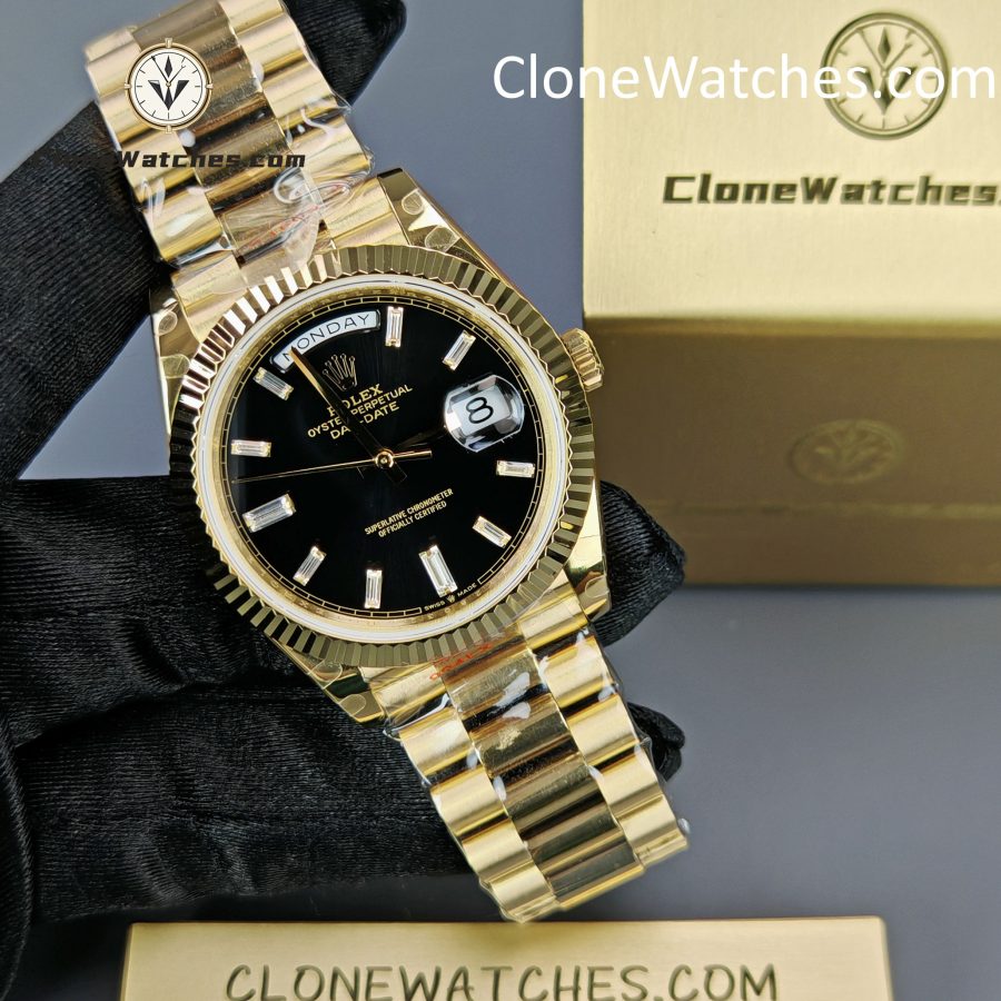 Rolex Super Clone Watches 1:1 Day Date 18K Gold Black Diamond Dial 40mm m228238-0059 3255 Movement - Image 5
