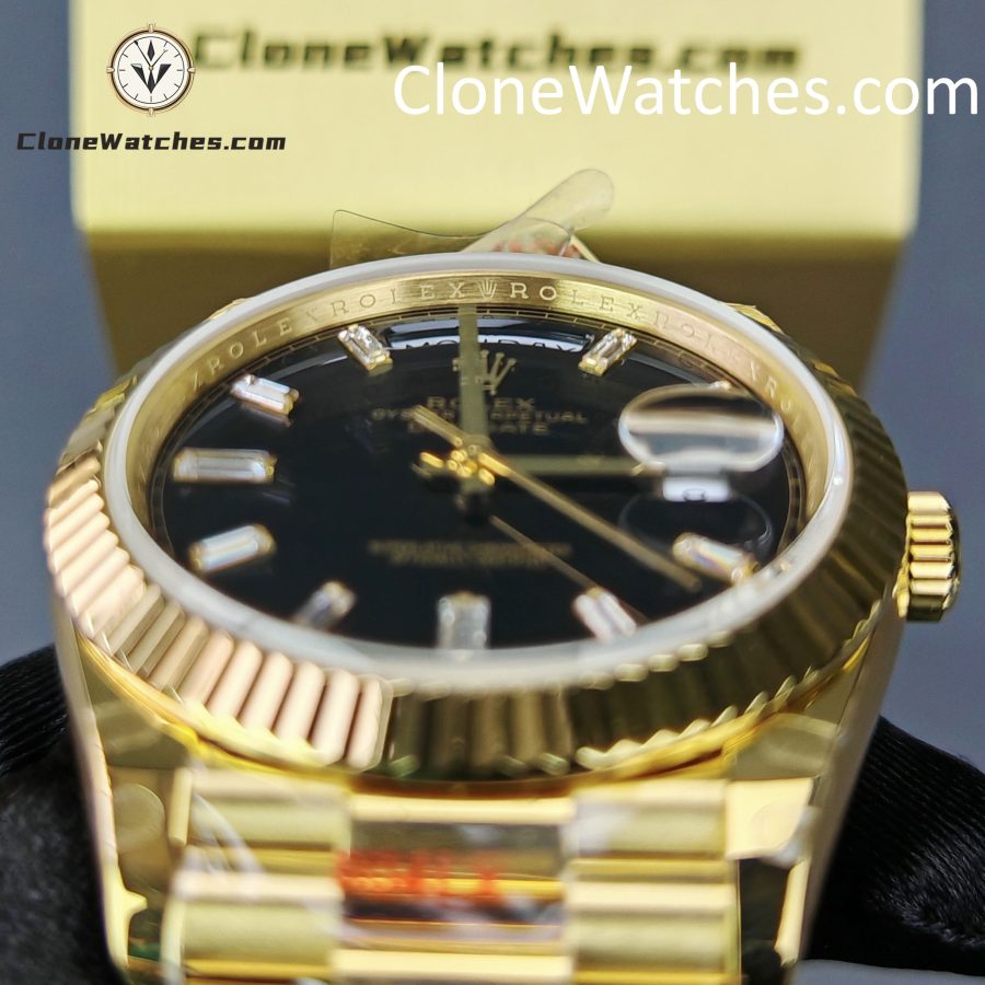 Rolex Super Clone Watches 1:1 Day Date 18K Gold Black Diamond Dial 40mm m228238-0059 3255 Movement - Image 10