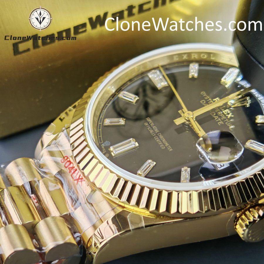 Rolex Super Clone Watches 1:1 Day Date 18K Gold Black Diamond Dial 40mm m228238-0059 3255 Movement - Image 11