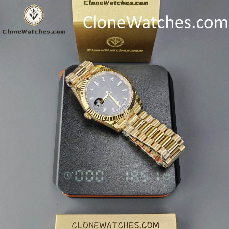 Rolex Super Clone Watches 1:1 Day Date 18K Gold Black Diamond Dial 40mm m228238-0059 3255 Movement - Image 13
