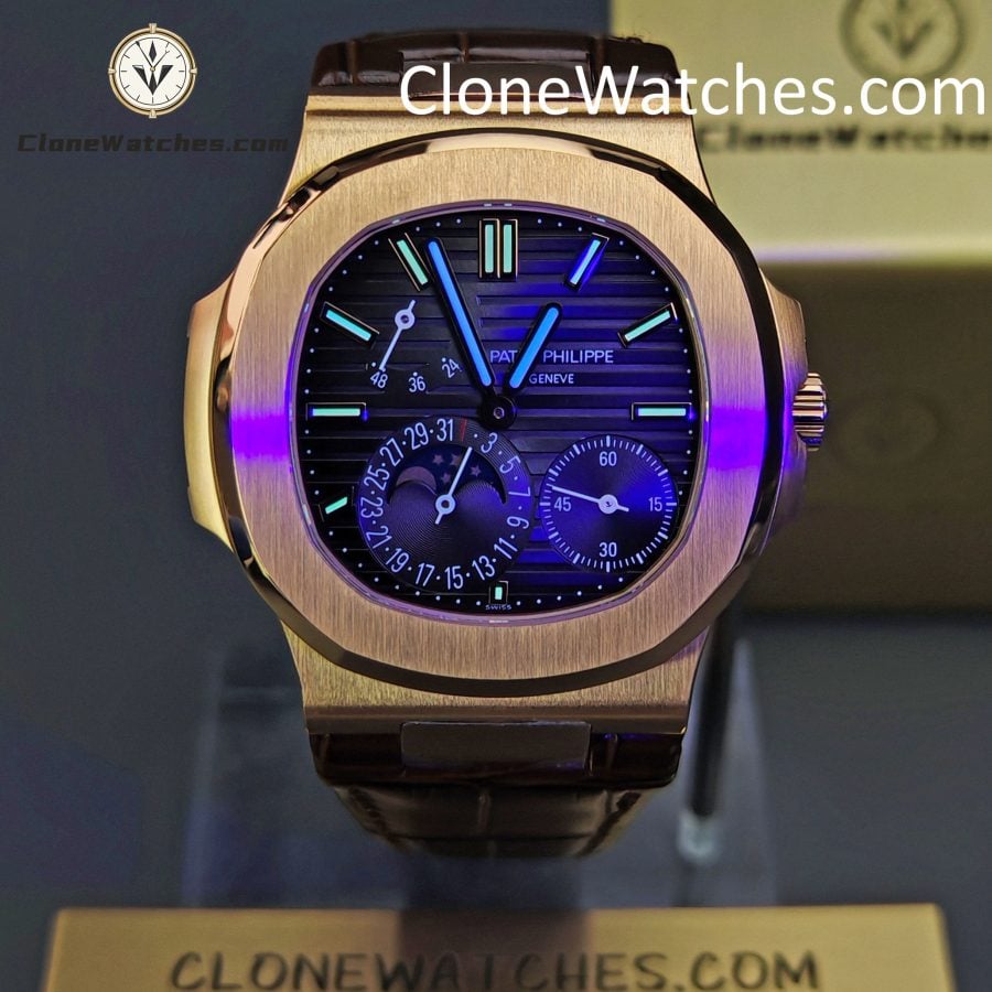 Patek Philippe Super Clone Watches 1:1 Nautilus 5712 Grey Dial Brown Leather Strap - Image 2