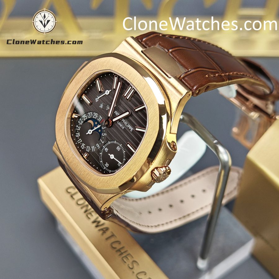 Patek Philippe Super Clone Watches 1:1 Nautilus 5712 Grey Dial Brown Leather Strap - Image 3