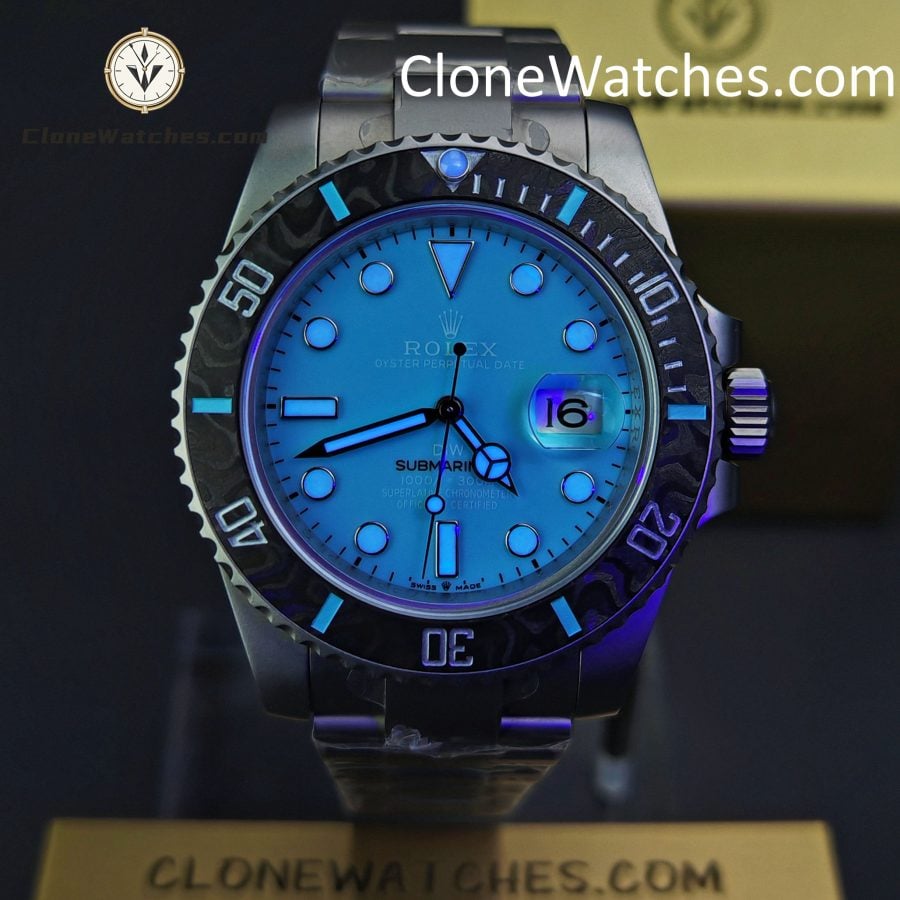 Rolex Super Clone Watches 1:1 DIW Aquamarine Tiffany Blue Dial Submariner Carbon Bezel 3135 Movement - Image 2
