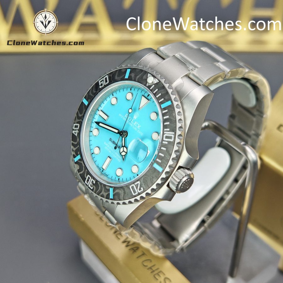 Rolex Super Clone Watches 1:1 DIW Aquamarine Tiffany Blue Dial Submariner Carbon Bezel 3135 Movement - Image 3