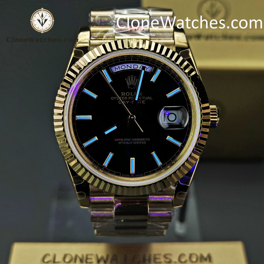 Rolex Super Clone Watches 1:1 Day Date 18K Gold Black Dial 40mm m228238-0067 3255 Movement - Image 2