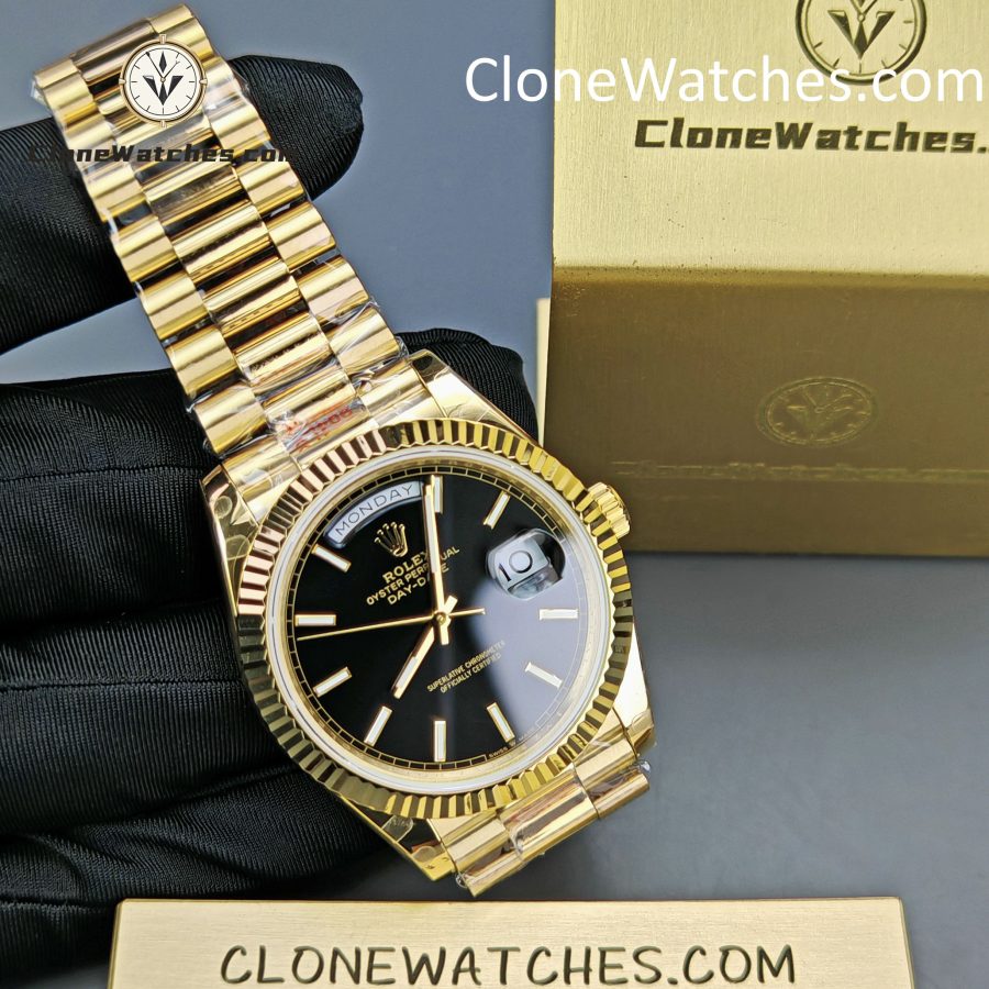 Rolex Super Clone Watches 1:1 Day Date 18K Gold Black Dial 40mm m228238-0067 3255 Movement - Image 5