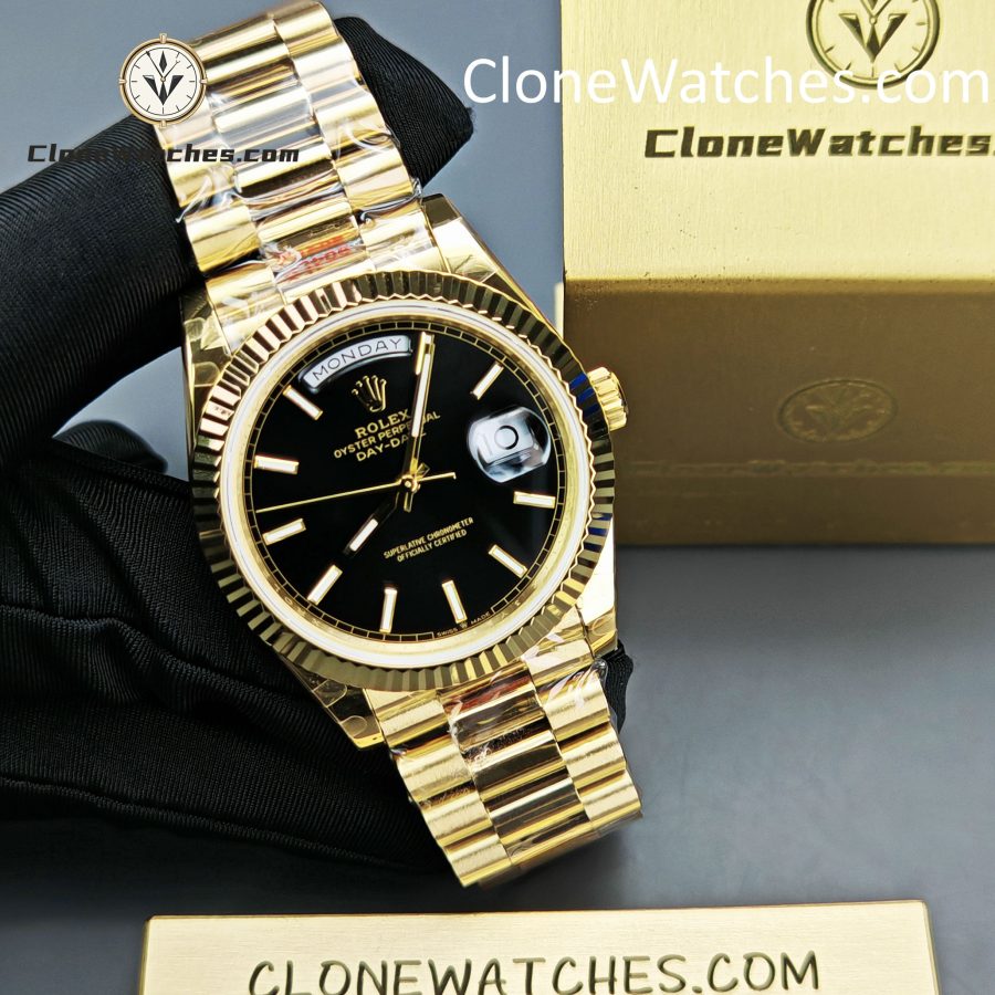 Rolex Super Clone Watches 1:1 Day Date 18K Gold Black Dial 40mm m228238-0067 3255 Movement - Image 6