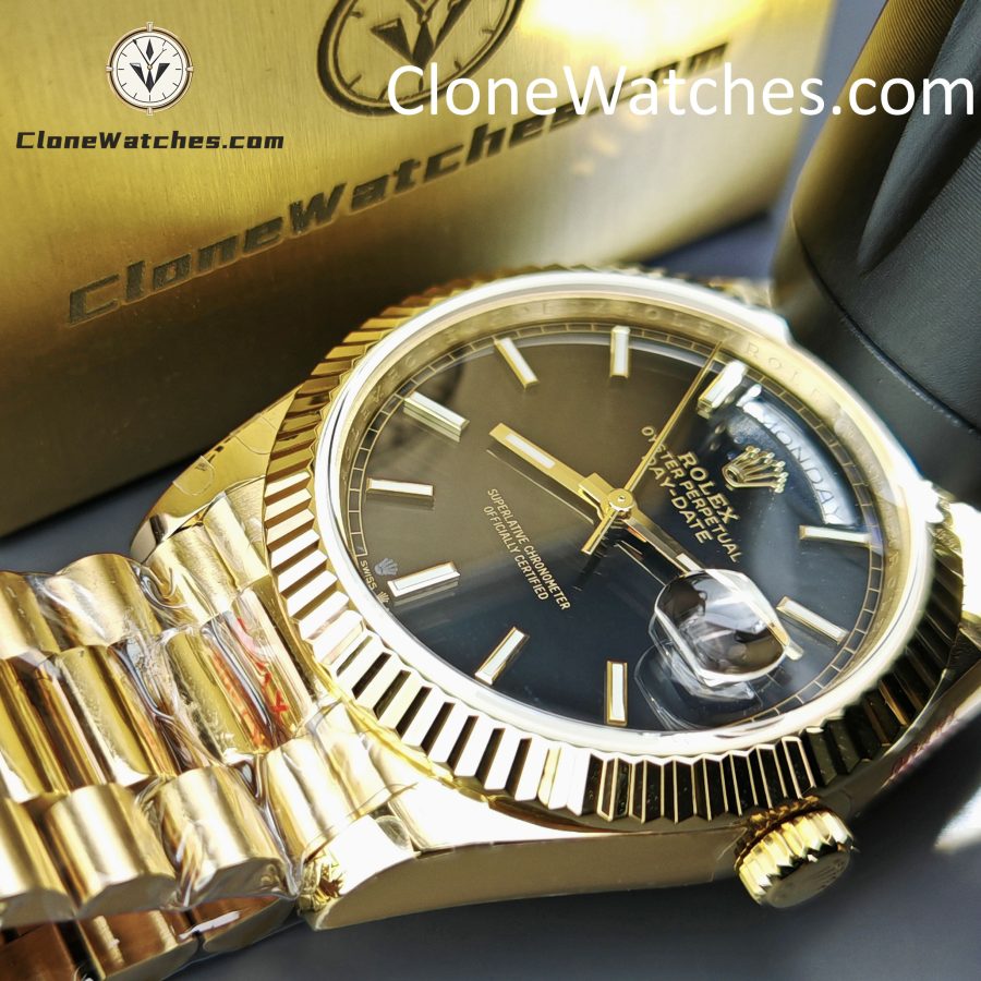 Rolex Super Clone Watches 1:1 Day Date 18K Gold Black Dial 40mm m228238-0067 3255 Movement - Image 14
