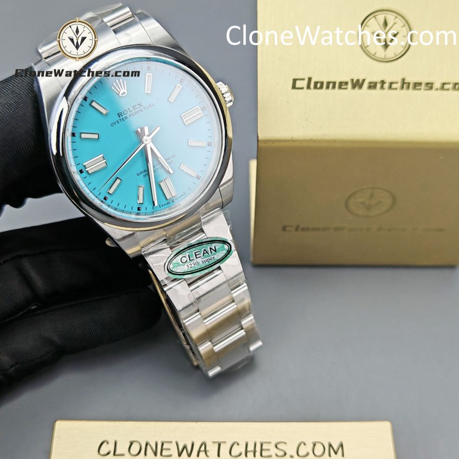 Rolex Super Clone Watches 1:1 Oyster Perpetual Turquoise Blue Dial 41mm m124300-0006 3230 Movement - Image 4