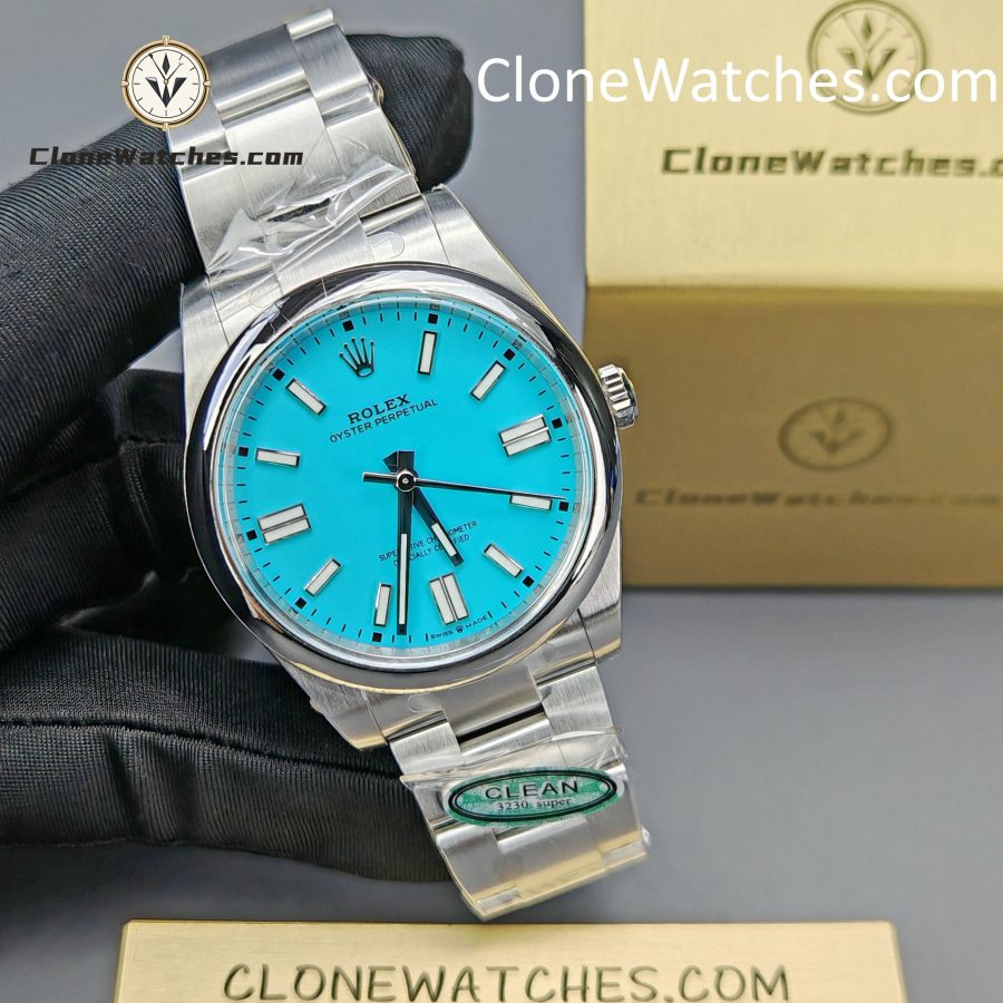 Rolex Super Clone Watches 1:1 Oyster Perpetual Turquoise Blue Dial 41mm m124300-0006 3230 Movement - Image 6
