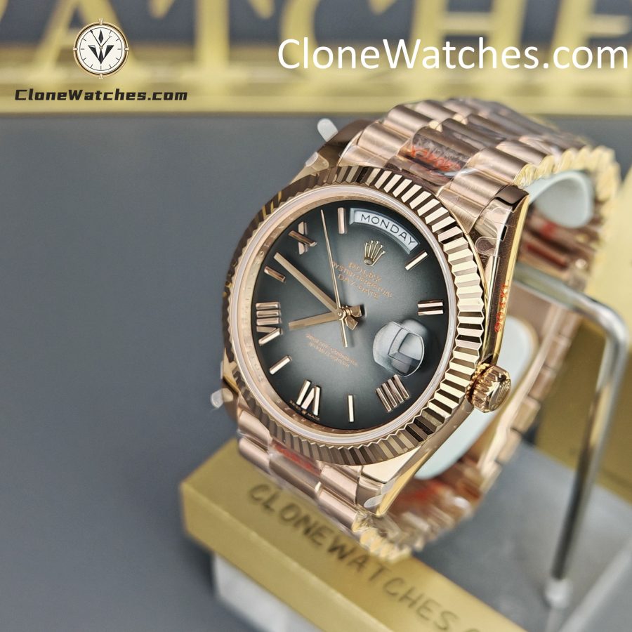 Rolex Super Clone Watches 1:1 Day Date 18K Rose Gold Grey Roman Dial 40mm m228235-0055 3255 Movement - Image 2