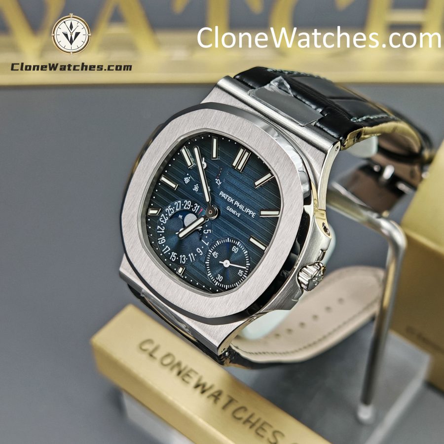 Patek Philippe Super Clone Watches 1:1 Nautilus 5712 Blue Dial Black Leather Strap - Image 3