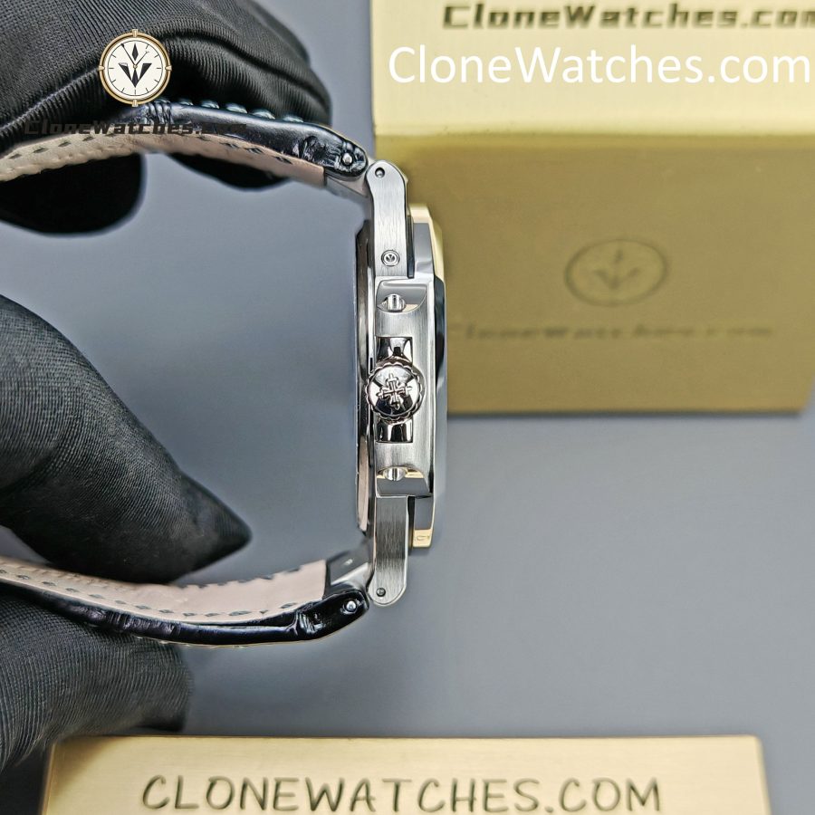 Patek Philippe Super Clone Watches 1:1 Nautilus 5712 Blue Dial Black Leather Strap - Image 6
