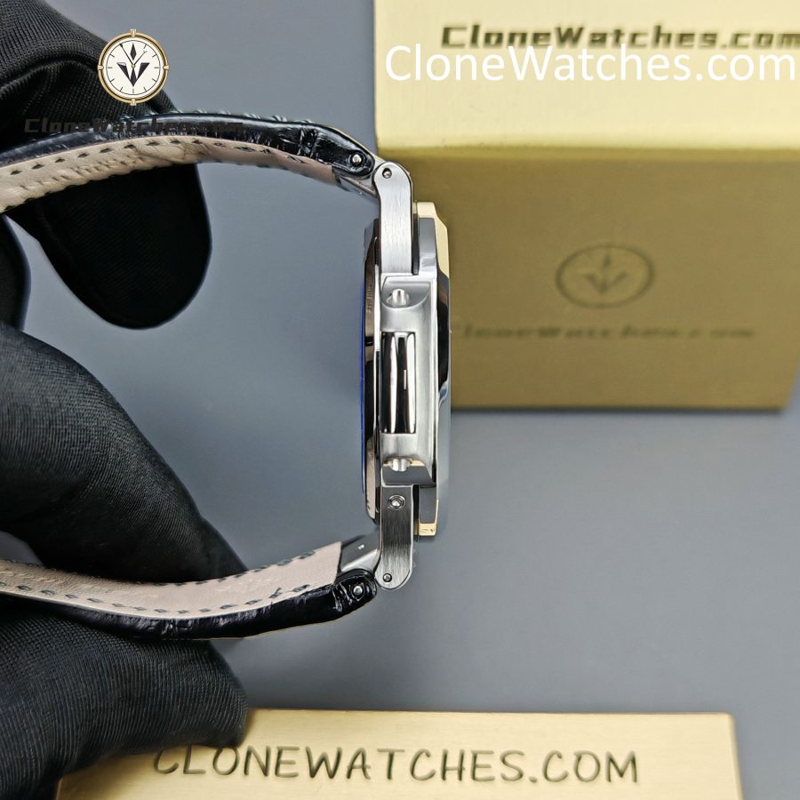 Patek Philippe Super Clone Watches 1:1 Nautilus 5712 Blue Dial Black Leather Strap - Image 7