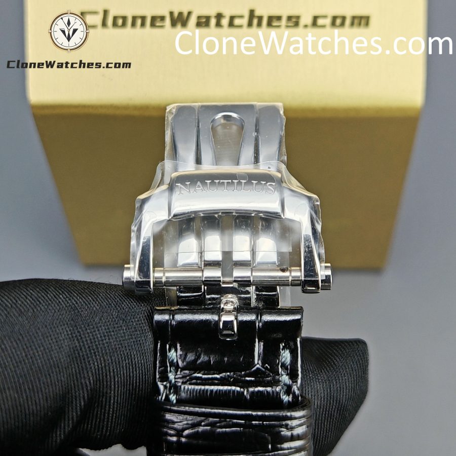 Patek Philippe Super Clone Watches 1:1 Nautilus 5712 Blue Dial Black Leather Strap - Image 8