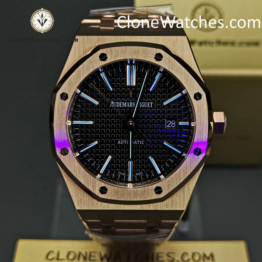Audemars Piguet Super Clone Watches 1:1 Royal Oak Rose Gold 15400 Black Dial - Image 2