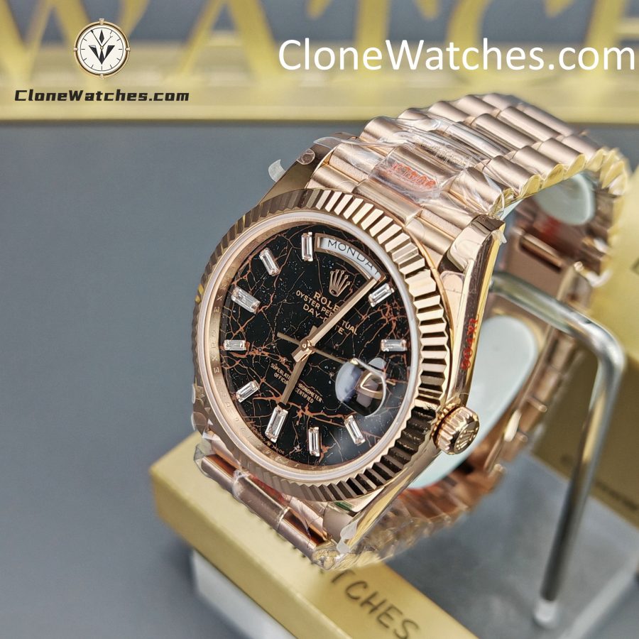 Rolex Super Clone Watches 1:1 Day Date 18K Rose Gold Black Diamond Dial 40mm m228235-0045 3255 Movement - Image 2