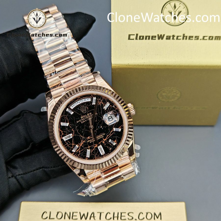 Rolex Super Clone Watches 1:1 Day Date 18K Rose Gold Black Diamond Dial 40mm m228235-0045 3255 Movement - Image 4