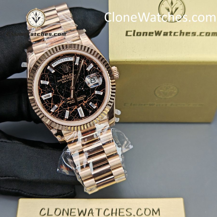 Rolex Super Clone Watches 1:1 Day Date 18K Rose Gold Black Diamond Dial 40mm m228235-0045 3255 Movement - Image 5