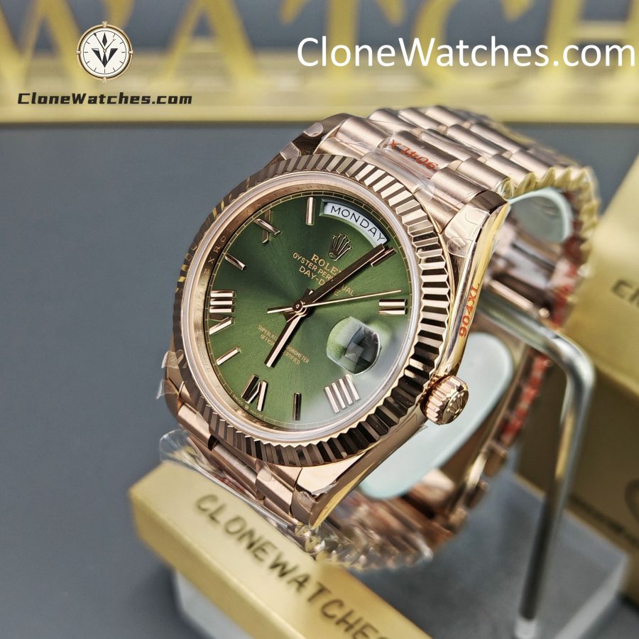 Rolex Super Clone Watches 1:1 Day Date 18K Rose Gold Olive Green Dial 40mm m228235-0025 3255 Movement - Image 2