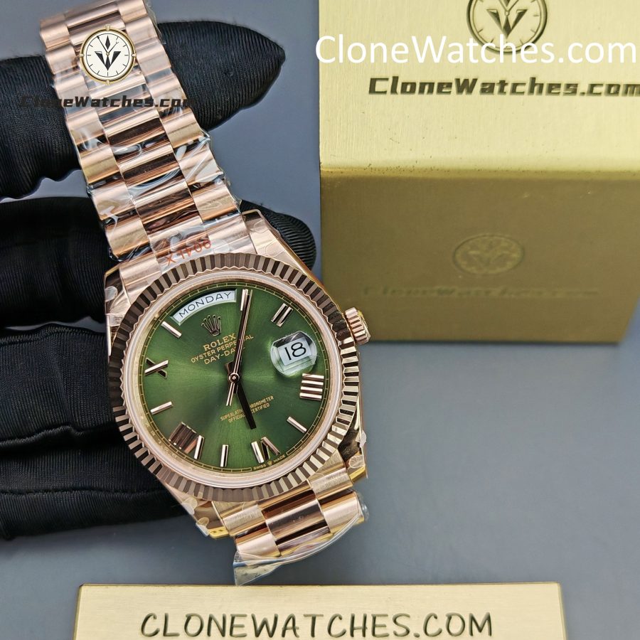 Rolex Super Clone Watches 1:1 Day Date 18K Rose Gold Olive Green Dial 40mm m228235-0025 3255 Movement - Image 4