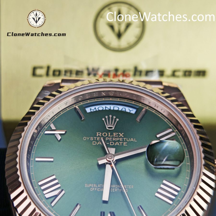 Rolex Super Clone Watches 1:1 Day Date 18K Rose Gold Olive Green Dial 40mm m228235-0025 3255 Movement - Image 13