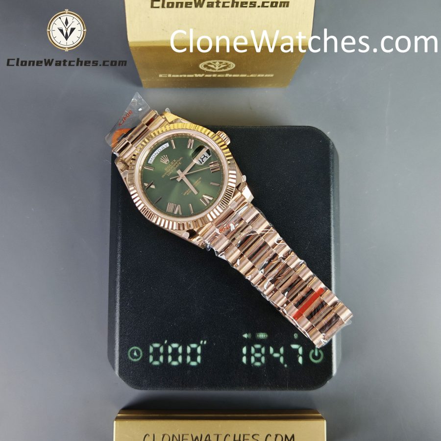 Rolex Super Clone Watches 1:1 Day Date 18K Rose Gold Olive Green Dial 40mm m228235-0025 3255 Movement - Image 16