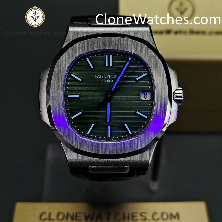 Patek Philippe Super Clone Watches 1:1 Nautilus 5711 Green Dial Black Leather Strap - Image 2