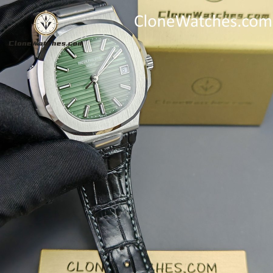 Patek Philippe Super Clone Watches 1:1 Nautilus 5711 Green Dial Black Leather Strap - Image 4