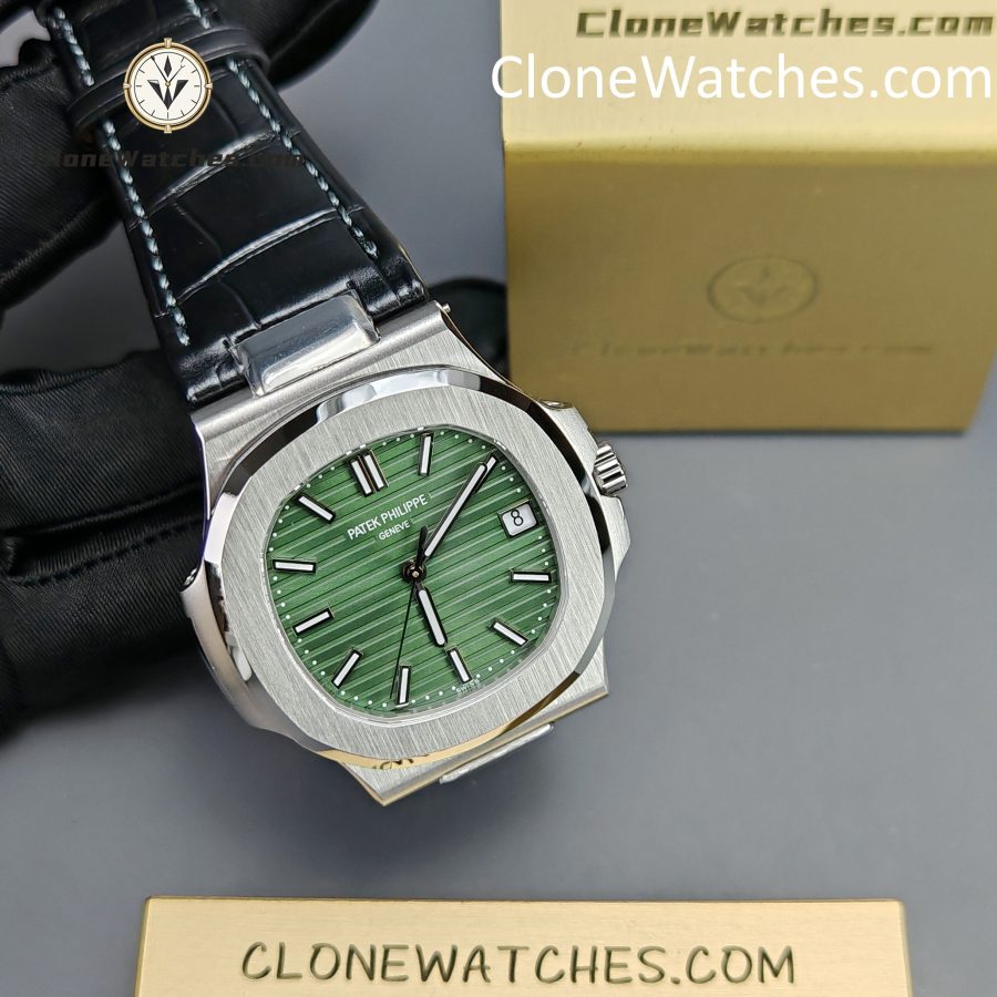 Patek Philippe Super Clone Watches 1:1 Nautilus 5711 Green Dial Black Leather Strap - Image 5