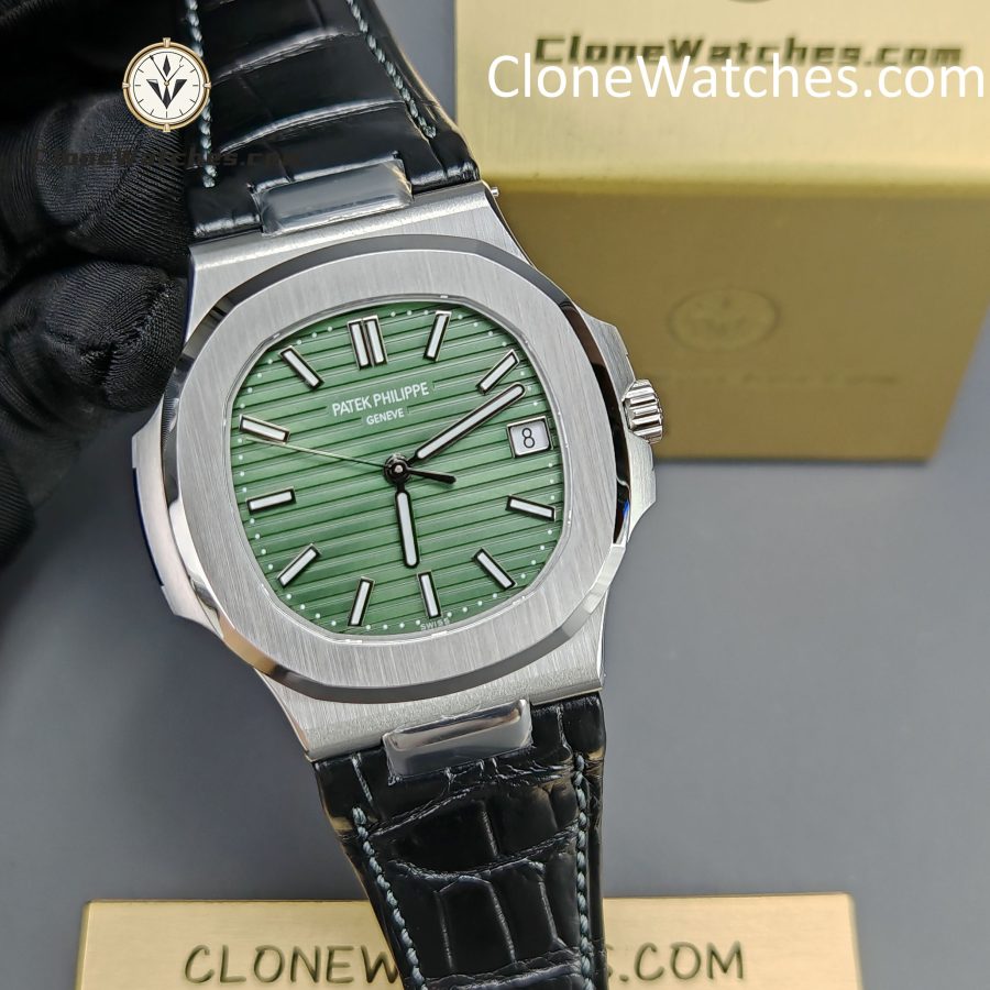 Patek Philippe Super Clone Watches 1:1 Nautilus 5711 Green Dial Black Leather Strap - Image 6