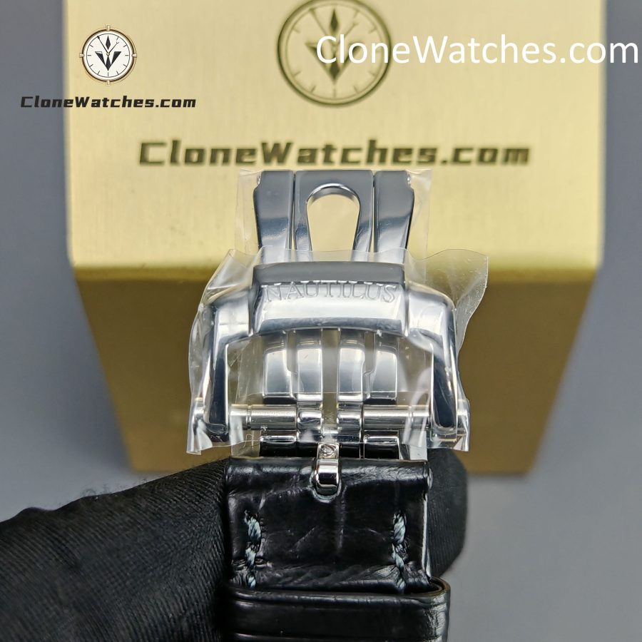 Patek Philippe Super Clone Watches 1:1 Nautilus 5711 Green Dial Black Leather Strap - Image 9