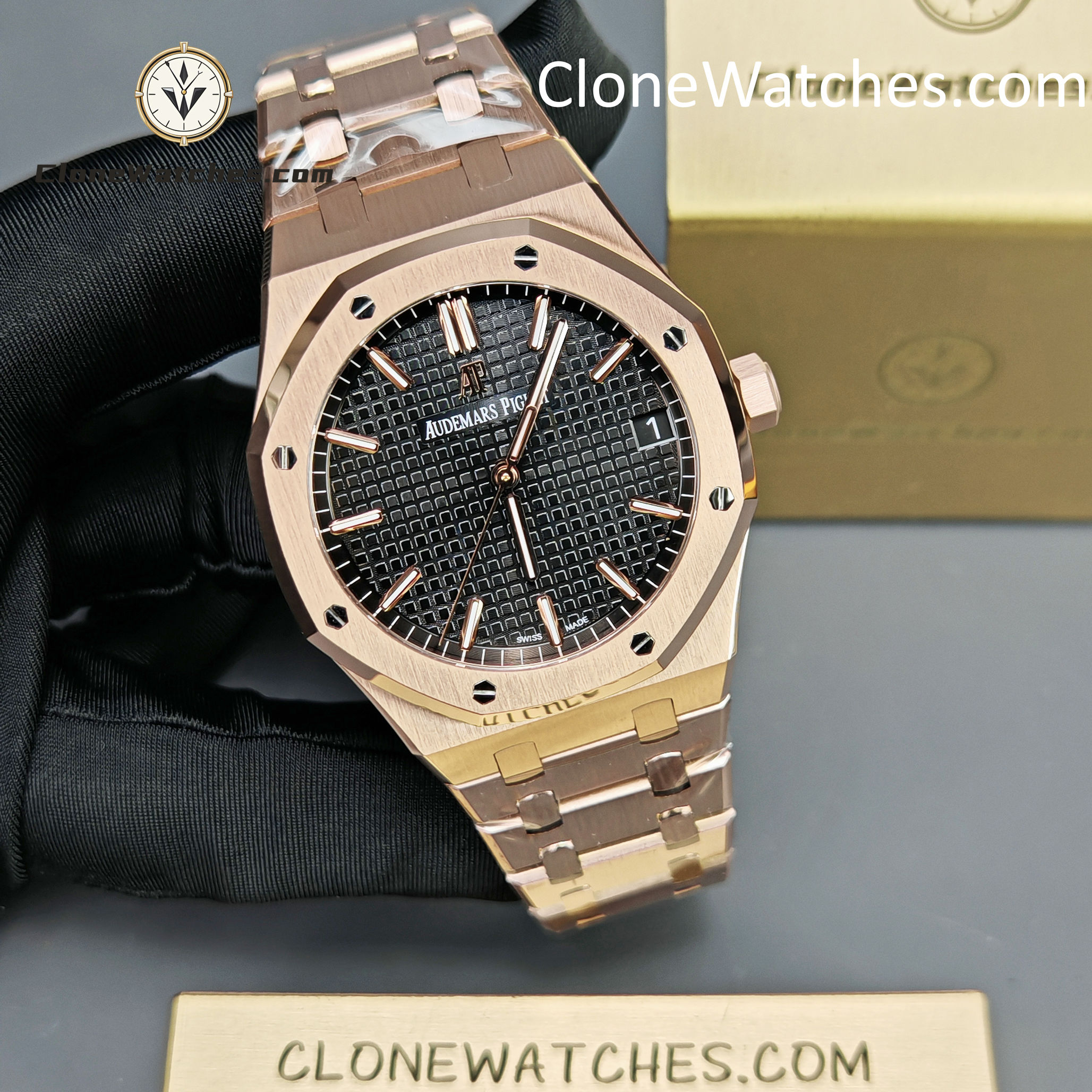 Audemars Piguet Super Clone Watches 1:1 Royal Oak Rose Gold 15500 Black Dial - Image 6