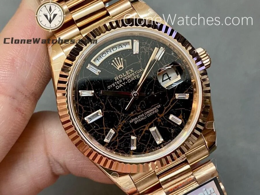 Rolex Super Clone Watches 1:1 Day Date 18K Rose Gold Black Diamond Dial 40mm m228235-0045 3255 Movement - Image 2