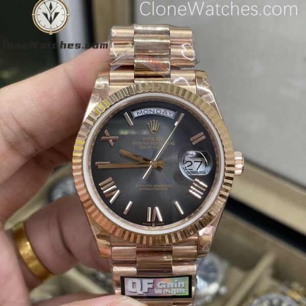 Super Clone Watches – Rolex  Day Date Rose Gold Grey Roman Dial m228235-0055 Presidential Bracelet