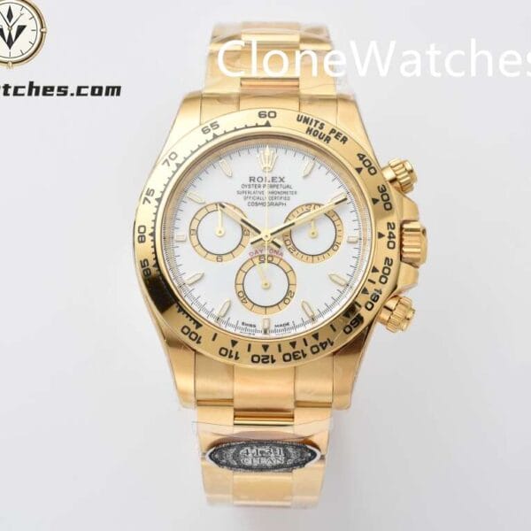 Super Clone Watches – Rolex  Daytona 18K Gold White Dial M126508-0001