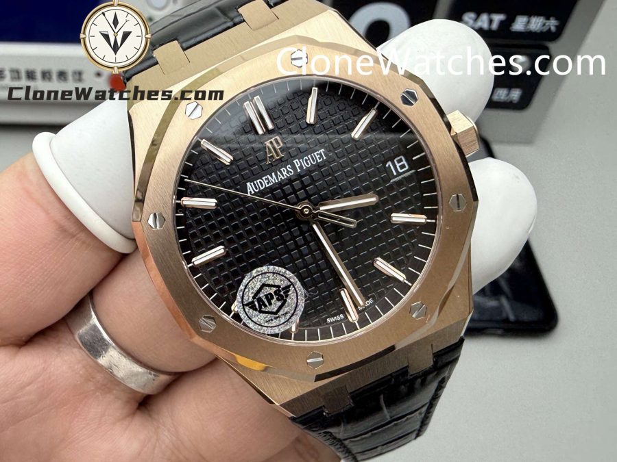 Audemars Piguet Super Clone Watches 1:1 Royal Oak Rose Gold 15500 Black Dial Leather strap - Image 3