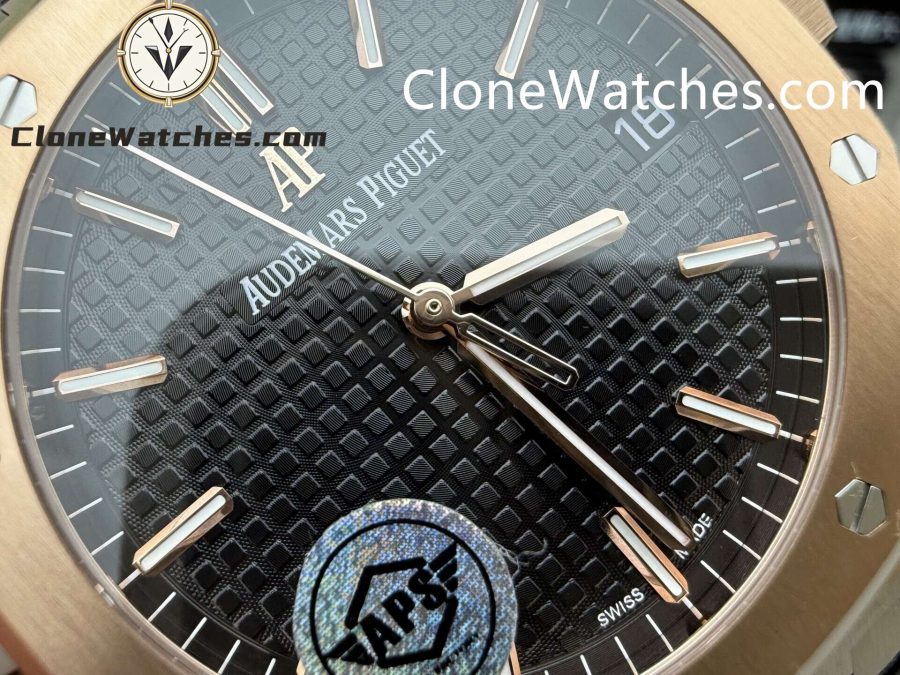 Audemars Piguet Super Clone Watches 1:1 Royal Oak Rose Gold 15500 Black Dial Leather strap - Image 4